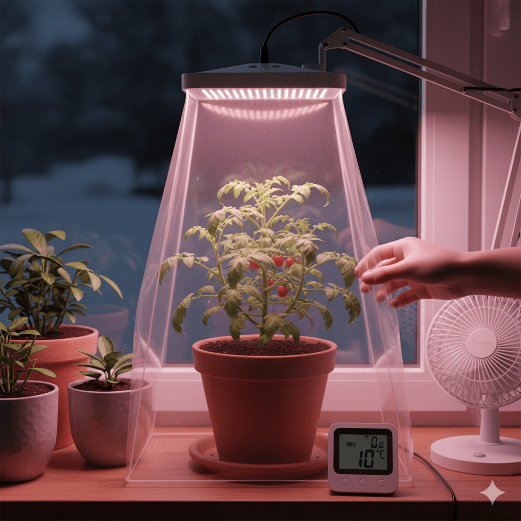 温度計とLEDライトで冬越し対策